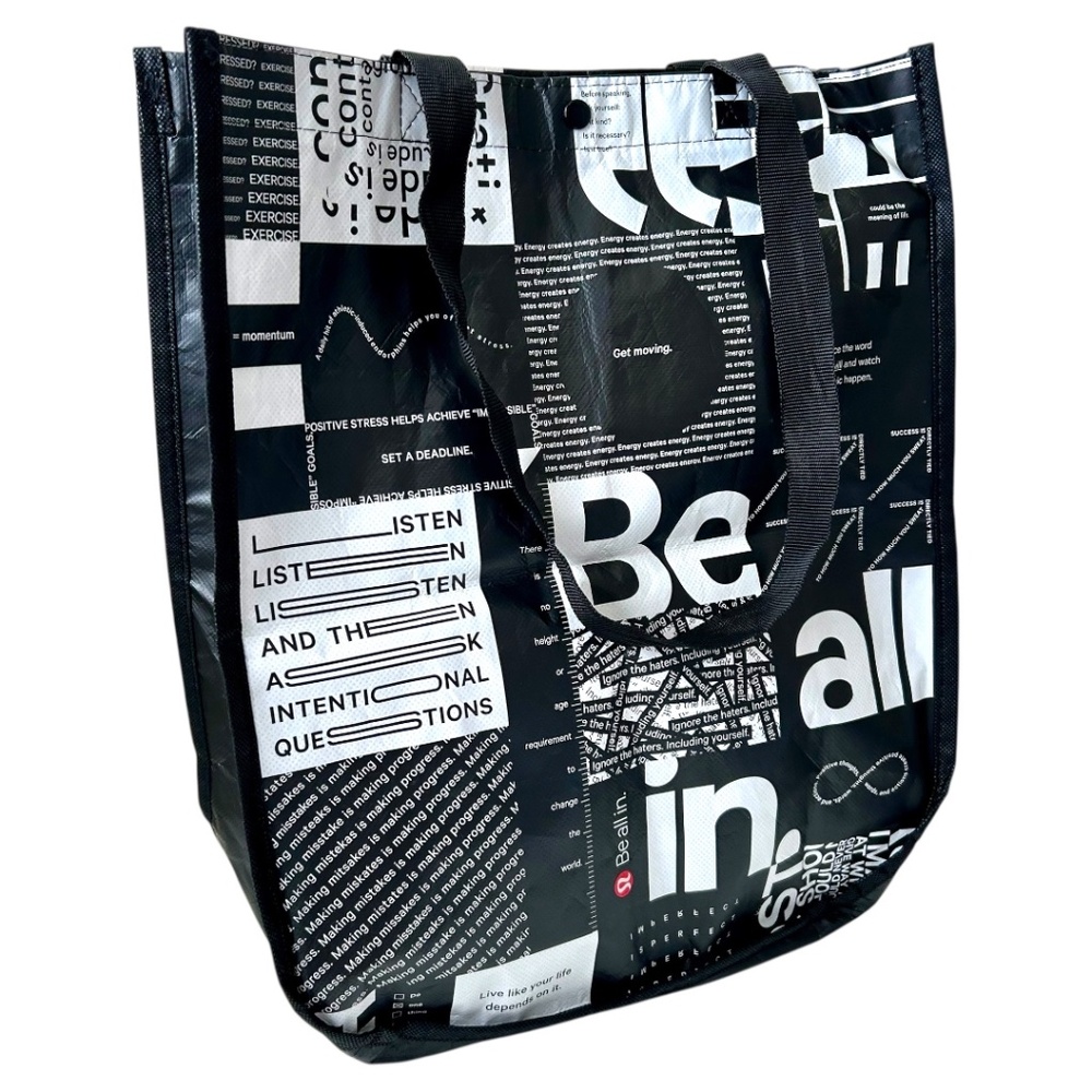 Lululemon Large Tote Bag Black and White Black Handles Snap Closure Inspiration